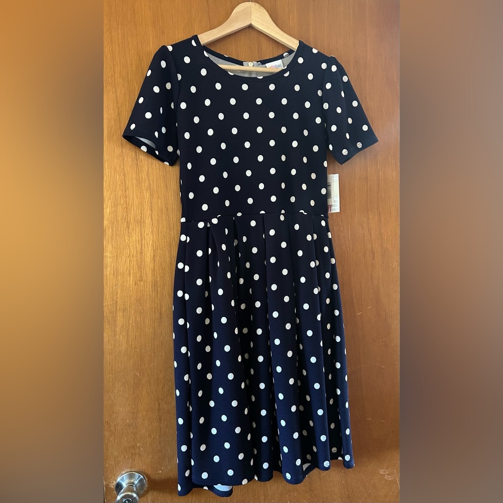 LuLaRoe Navy and White Polka Dot Dress